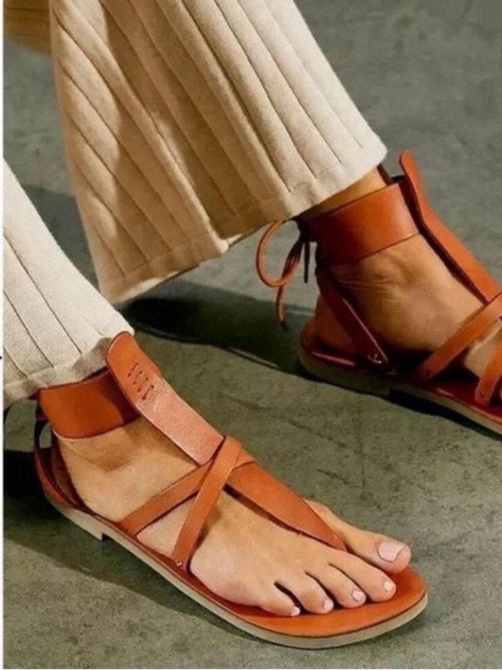 Free People Vacation Day Leather Wrap Lace Back Sandal Vachetta Brown 8.5 NWT